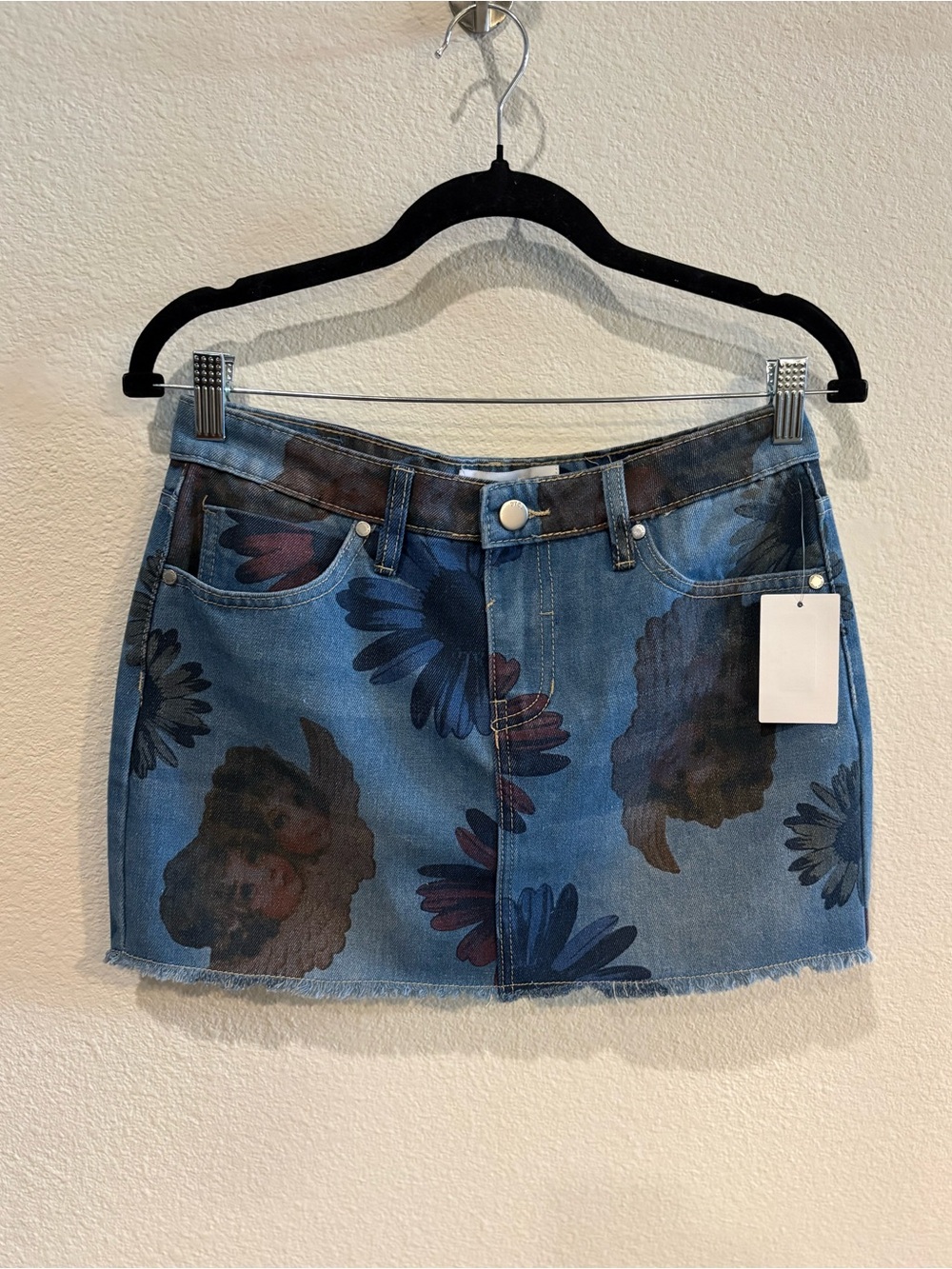Anthropologie- PTCL Ria Floral Print Denim Mini Skirt Small - Picture 3 of 7